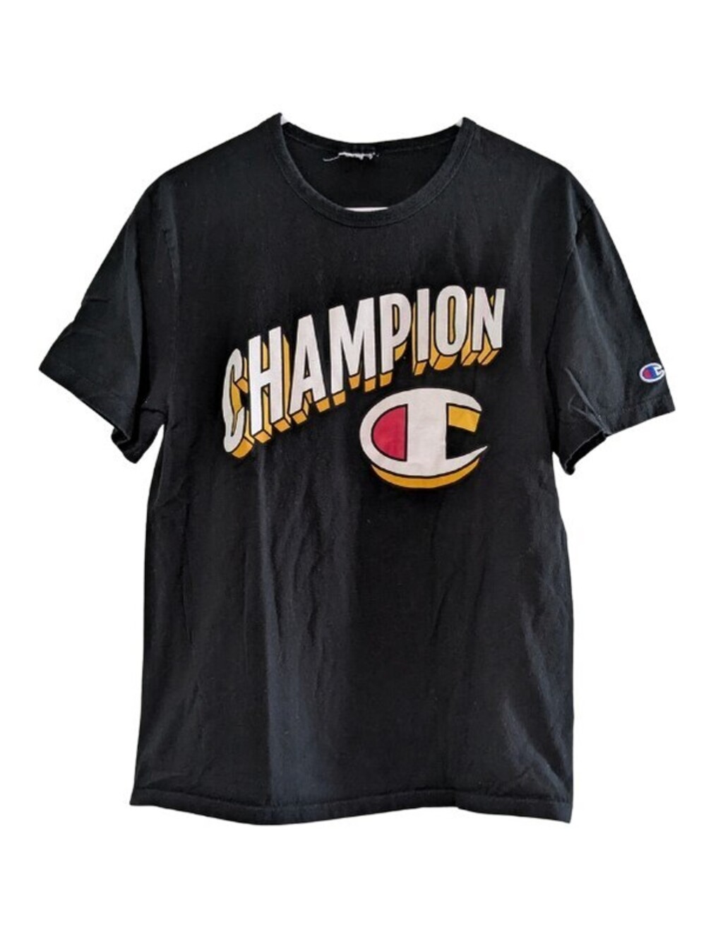 Champion Men's Split Font Varsity Arch T-Shirt, Black, Size Small, Short Sleeve